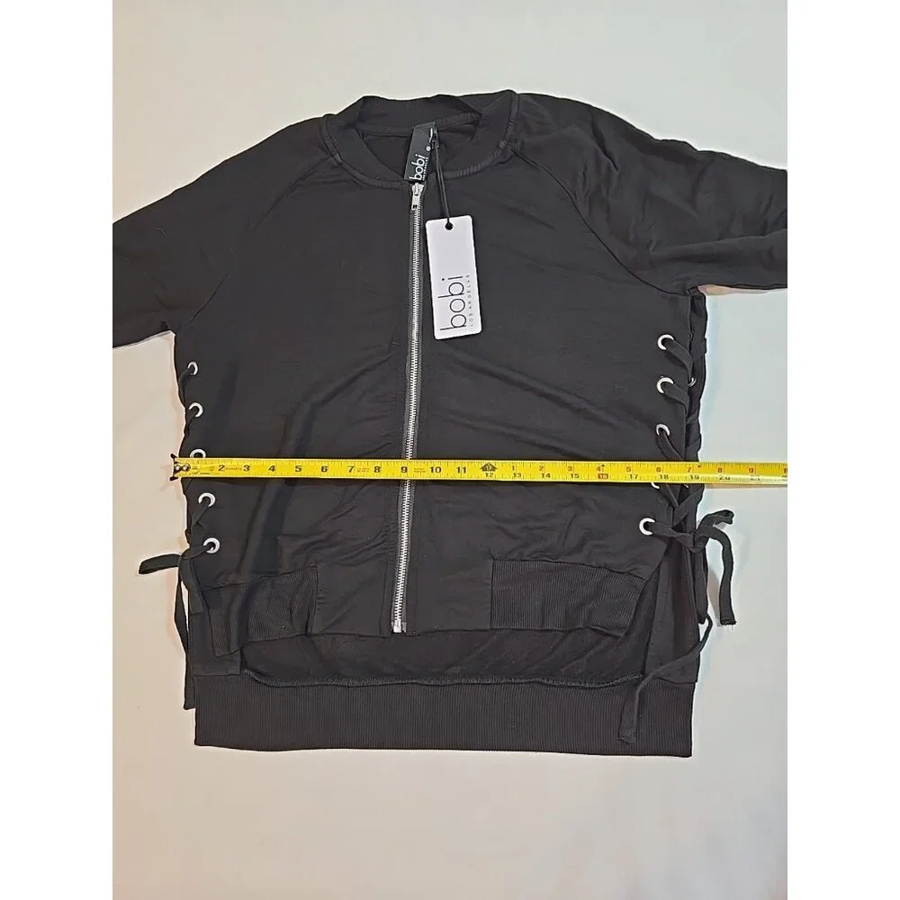 bobi zip front jacket‎ Black Lace up sides Stretch Long Sleeve Size S New